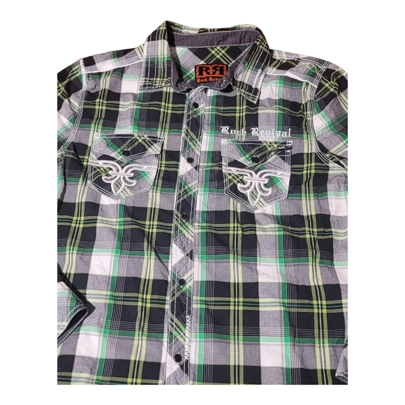 Rock Revival Mens Large Long Sleeve Button Up Shirt Embroidered  Spellout  B30 - Picture 4 of 10